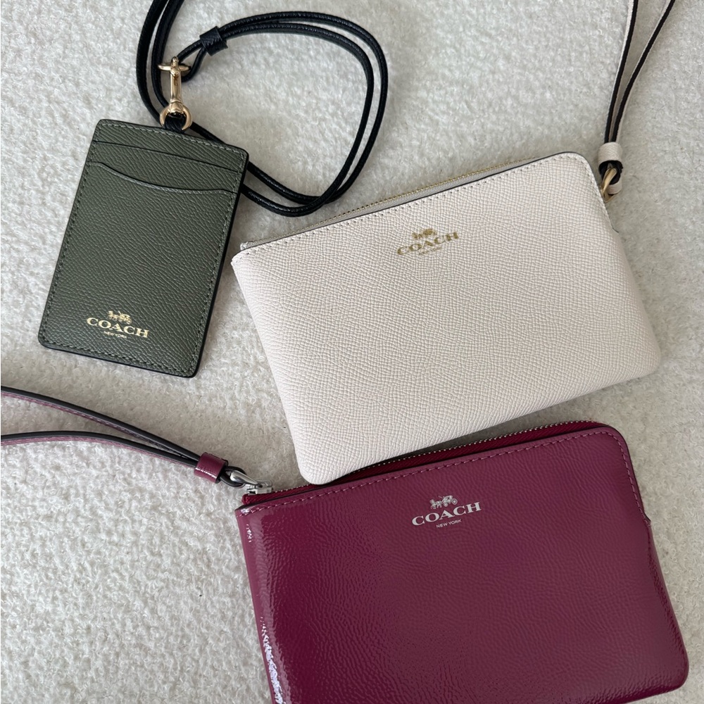 Coach Cream, Green, and Purple Clutch Set